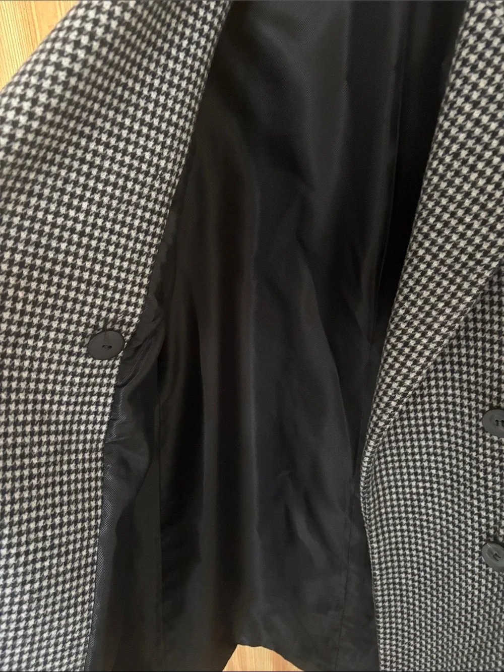 Zara Double-Breasted Houndstooth Pea Coat - Black & White - Picture 11 of 14